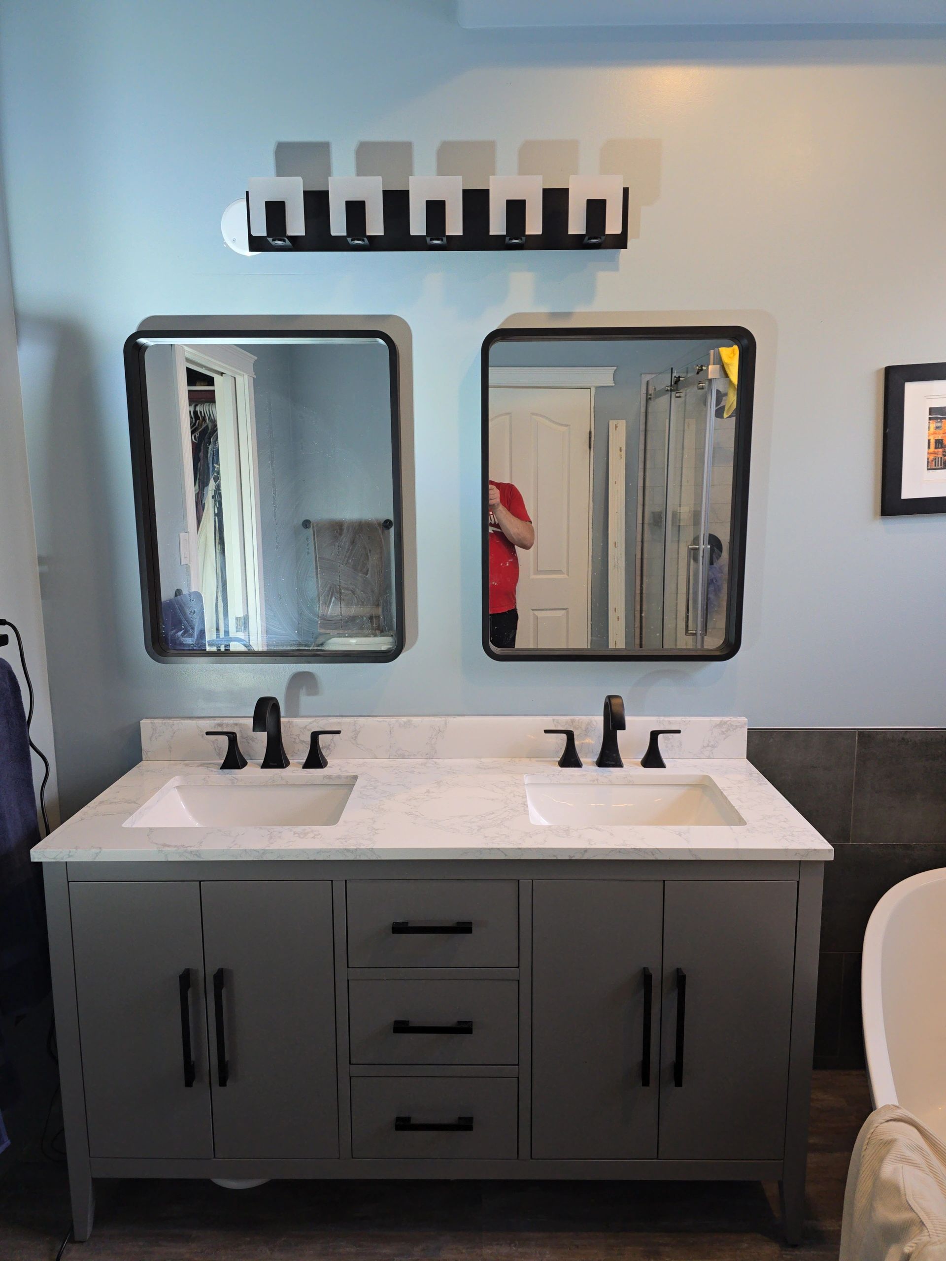 Modern bathroom double vanity renovation